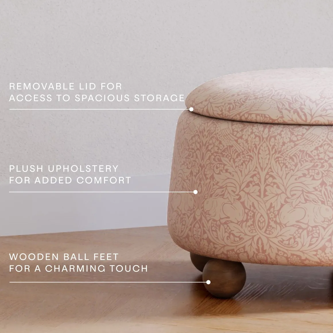 Morris & Co. x Namesake Tuffet Storage Ottoman - Pure Brer Rabbit in Rose