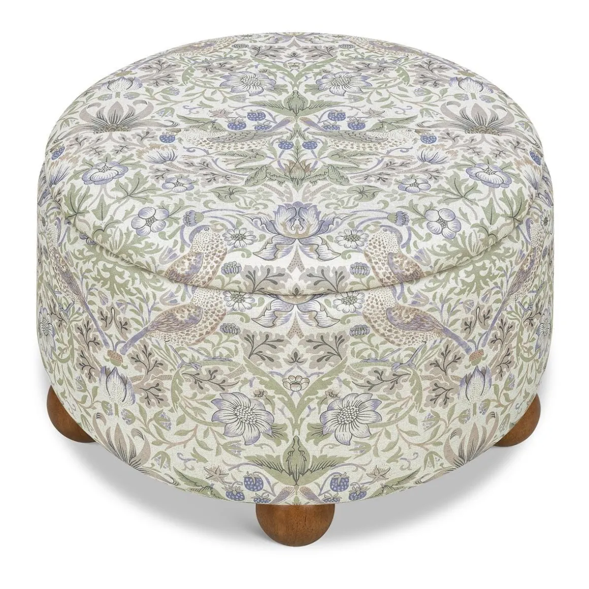 Morris & Co. x Namesake Tuffet Storage Ottoman - Strawberry Thief in Fig & Thyme