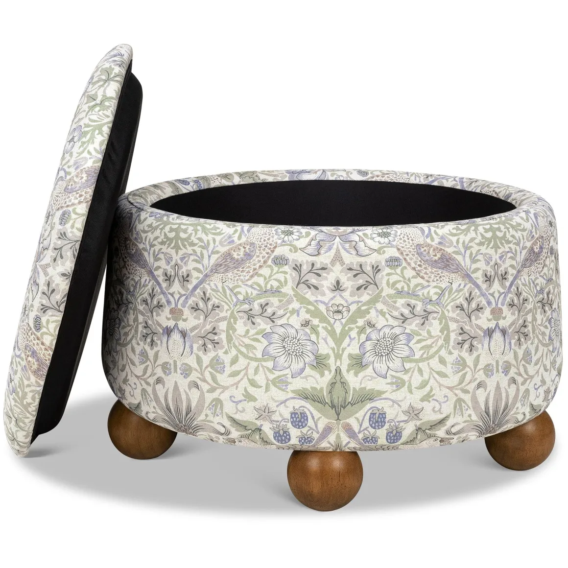 Morris & Co. x Namesake Tuffet Storage Ottoman - Strawberry Thief in Fig & Thyme