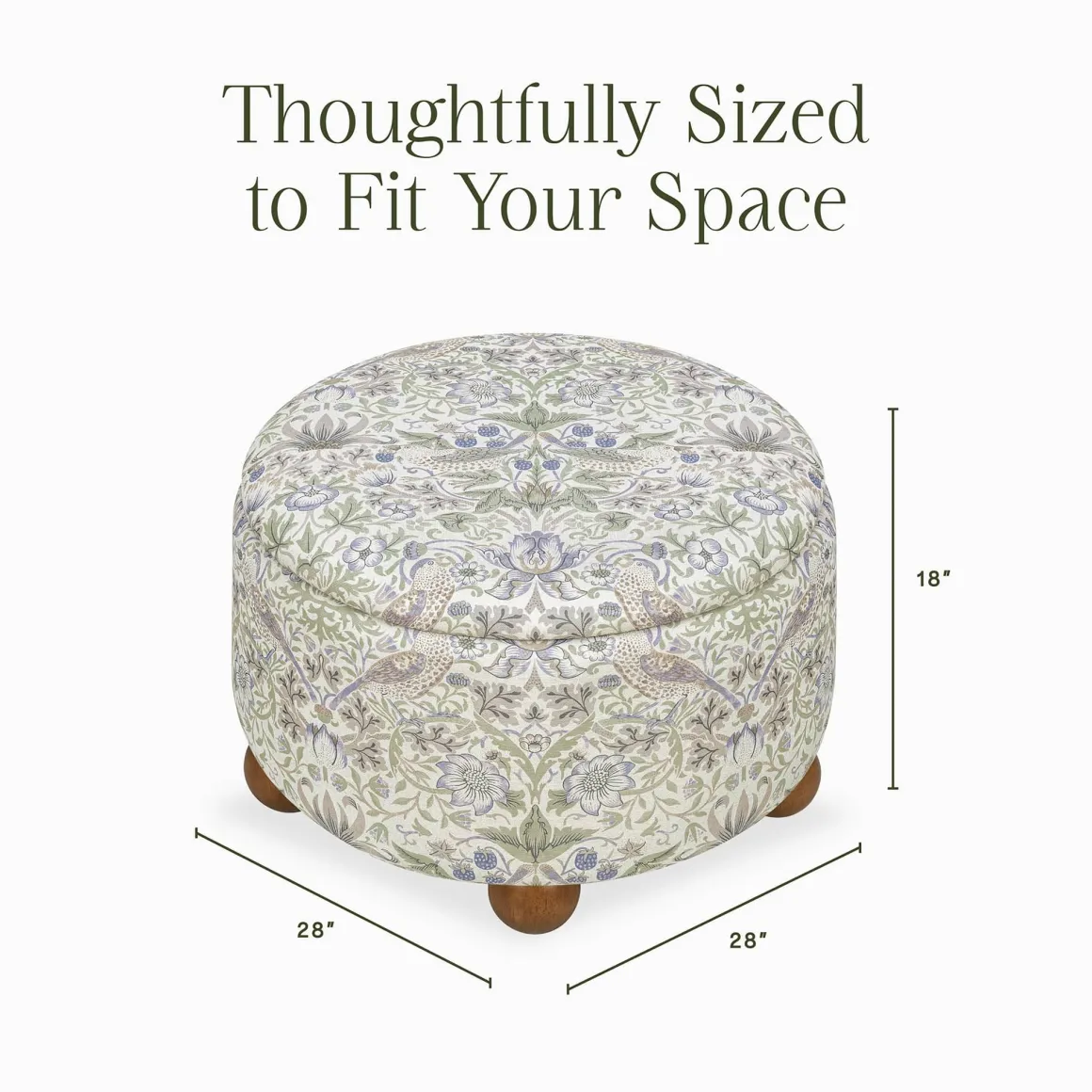 Morris & Co. x Namesake Tuffet Storage Ottoman - Strawberry Thief in Fig & Thyme