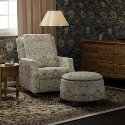 Morris & Co. x Namesake Tuffet Storage Ottoman - Strawberry Thief in Fig & Thyme