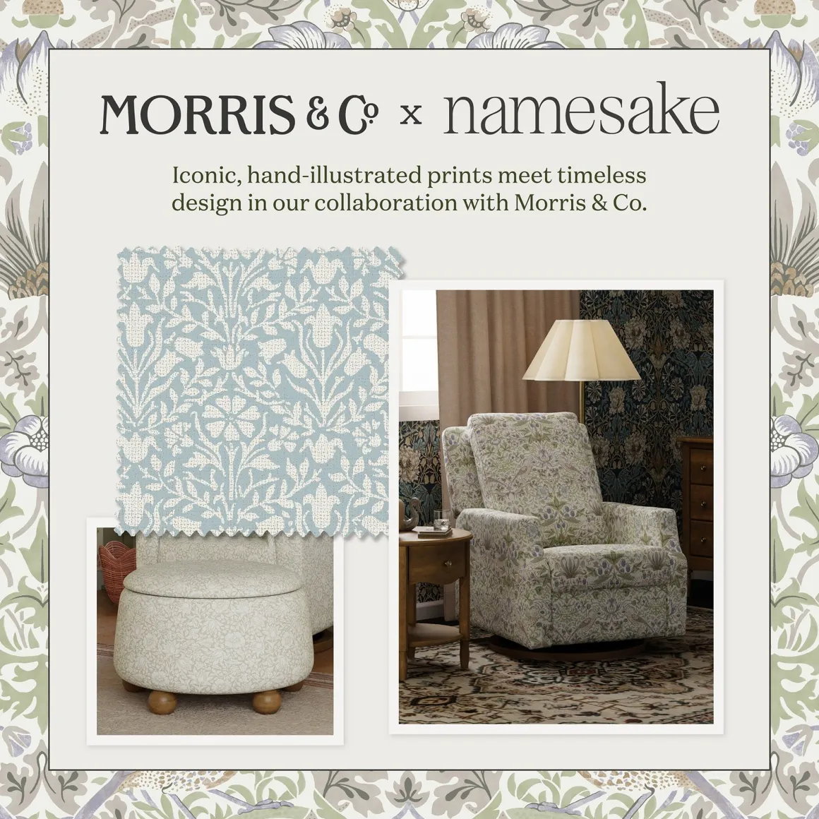 Morris & Co. x Namesake Willa Plus Power Glider Recliner w/ Power Headrest - Bellflowers in Powdered Blue