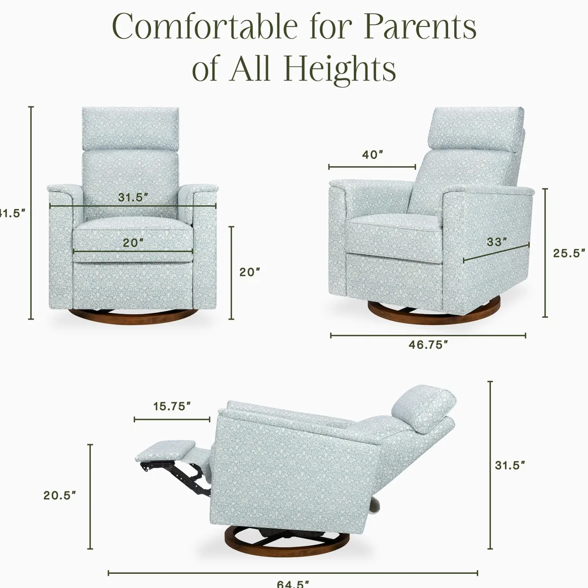 Morris & Co. x Namesake Willa Plus Power Glider Recliner w/ Power Headrest - Bellflowers in Powdered Blue