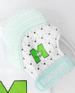Munch Mitt Teething Mitten - Mint Green Triangles