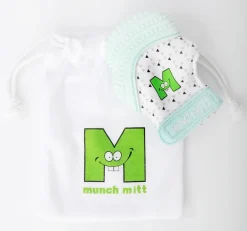 Munch Mitt Teething Mitten - Mint Green Triangles