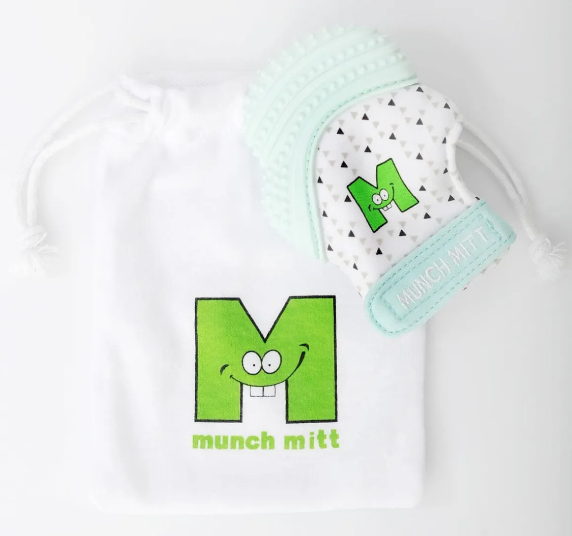 Munch Mitt Teething Mitten - Mint Green Triangles