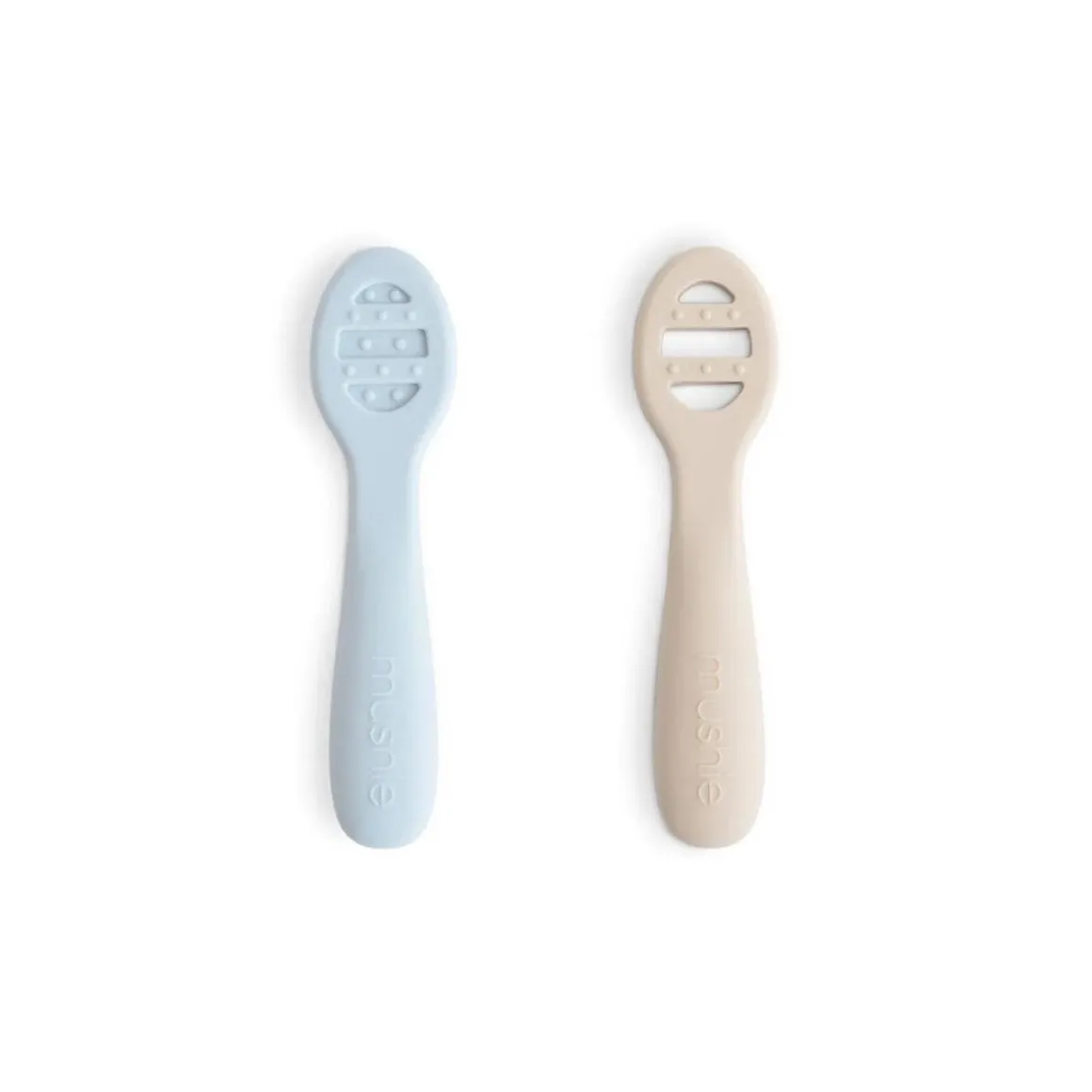 Mushie First Feeding Baby Spoons 2-Pack - Powder Blue / Shifting Sand