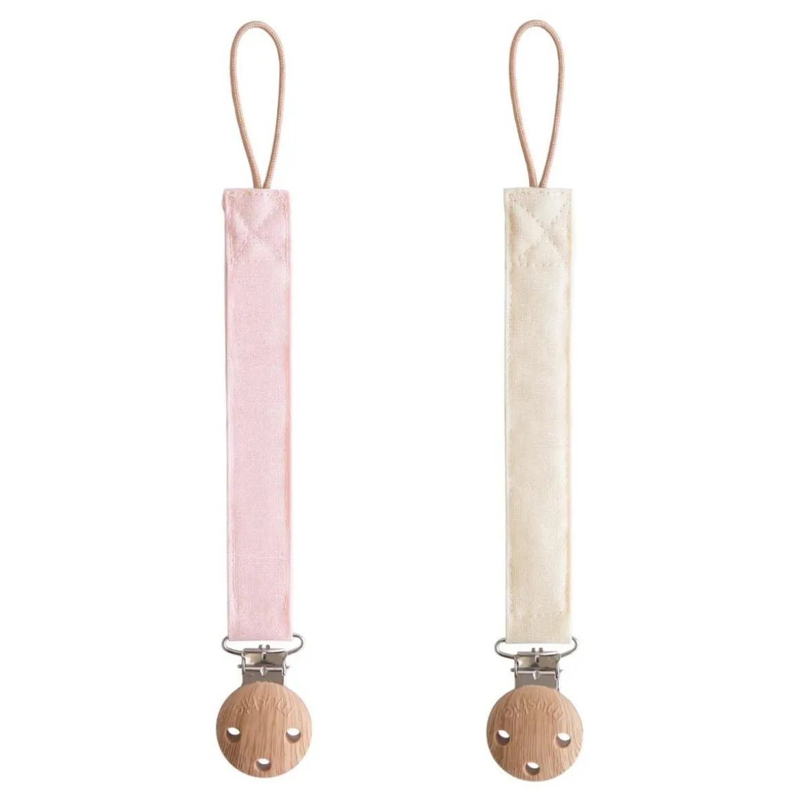 Mushie Linen Pacifier Clip 2-Pack - Blush / Cream