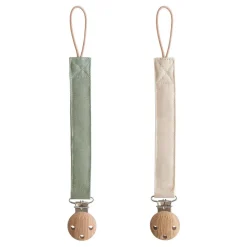 Mushie Linen Pacifier Clip 2-Pack - Olive / Shifting Sand