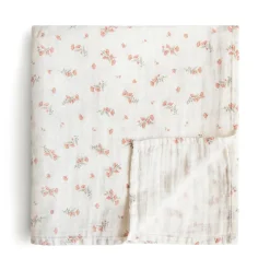 Mushie Muslin Swaddle Blanket - Pink Flowers