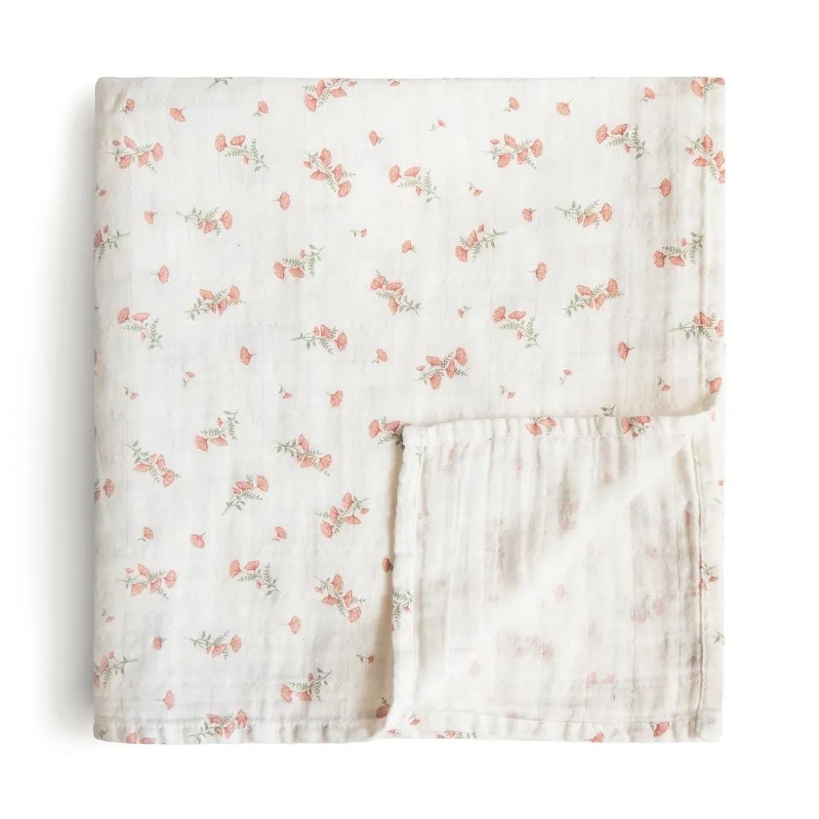 Mushie Muslin Swaddle Blanket - Pink Flowers