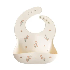 Mushie Silicone Baby Bib - Pink Flowers