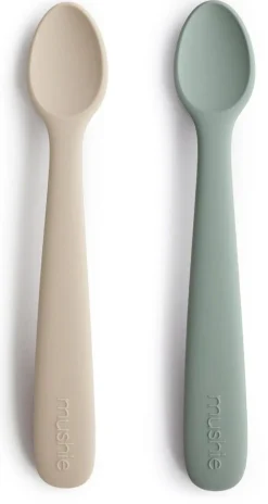 Mushie Silicone Feeding Spoon - Cambridge Blue / Shifting Sand