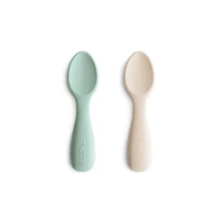 Mushie Silicone Toddler Starter Spoons 2-Pack - Cambridge Blue / Shifting Sand