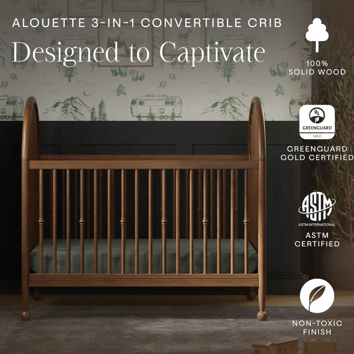Namesake Alouette 3-in-1 Convertible Spindle Crib - Natural Walnut