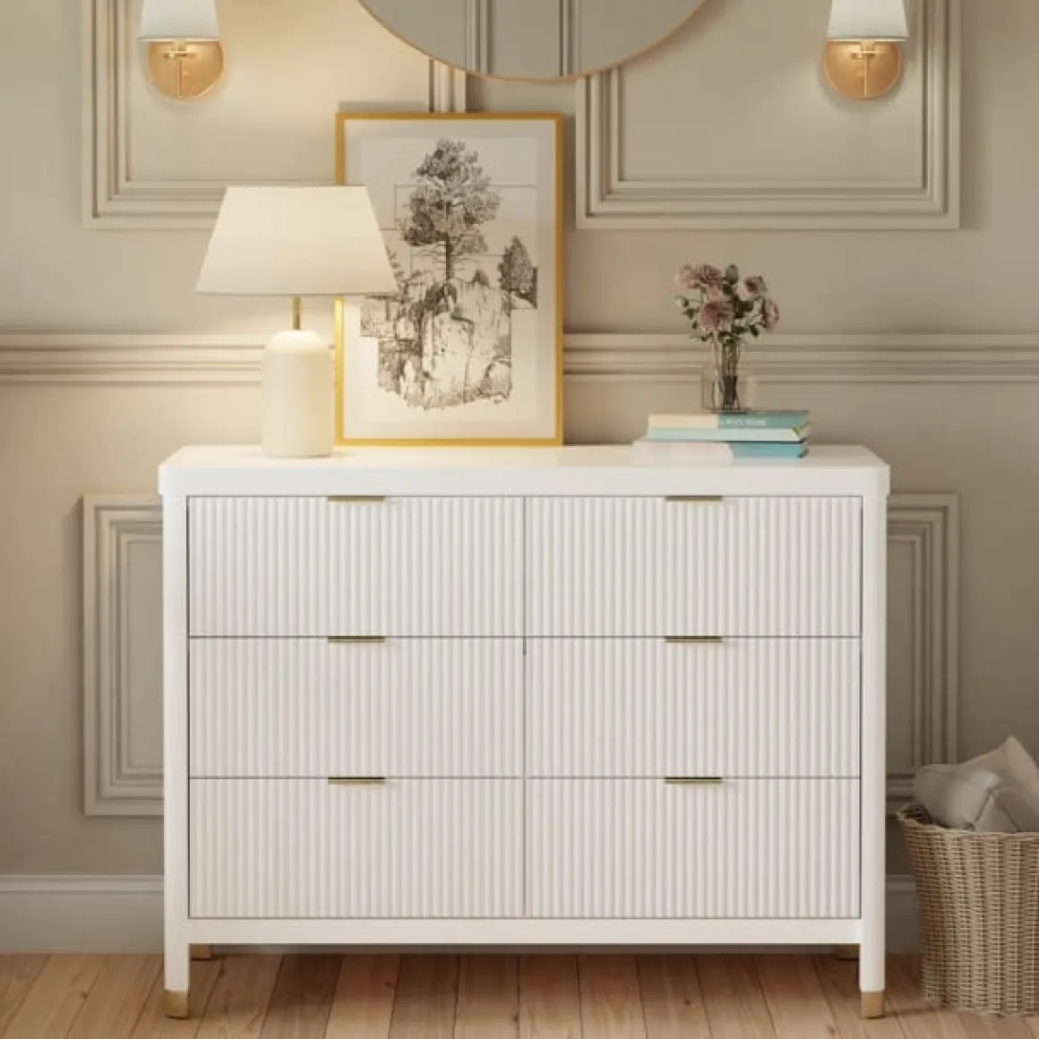 Namesake Brimsley Tambour 6-Drawer Assembled Dresser - Warm White