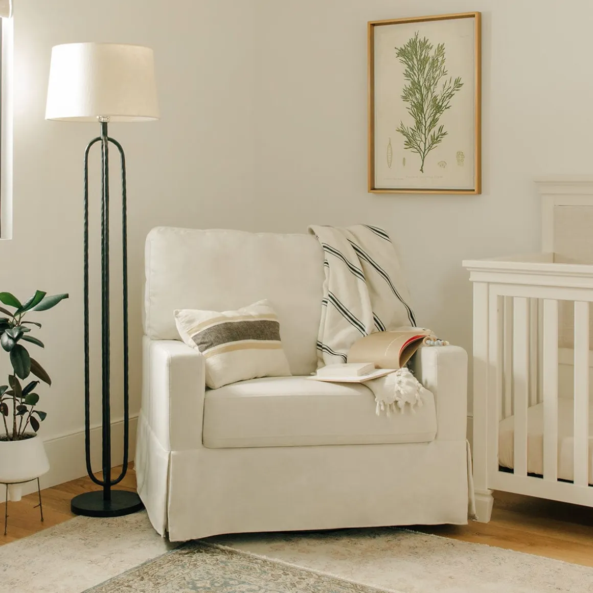 Namesake Crawford Pillowback Chair and a Half, Comfort Swivel Glider - Performance Cream Eco-Weave