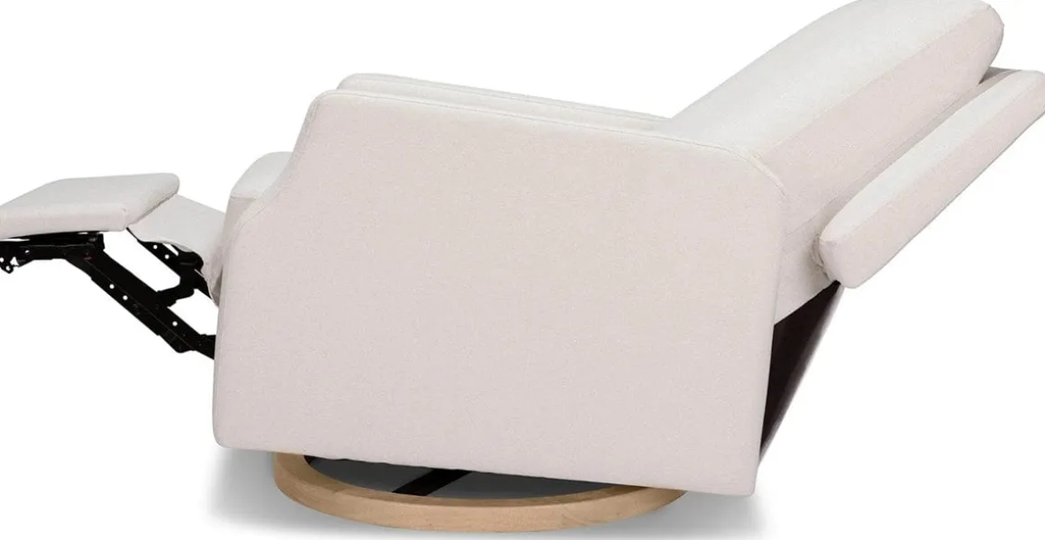 Namesake Crewe Electronic Swivel Glider Recliner w/ USB - Performance Cream Eco-Weave w/Light Wood Base