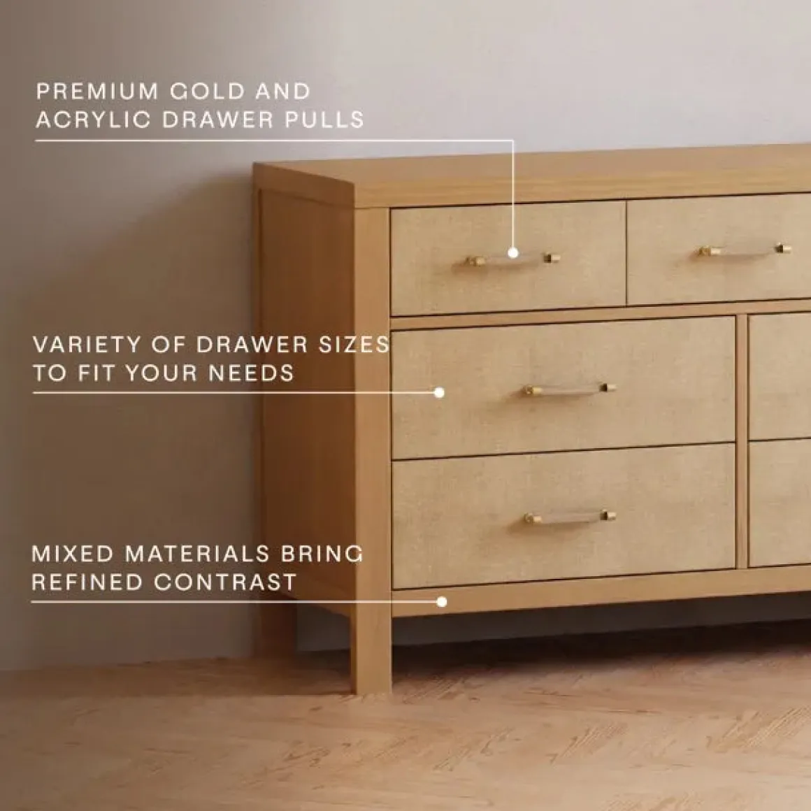 Namesake Eloise 7-Drawer Assembled Dresser - Honey and Performance Sand Eco-Weave