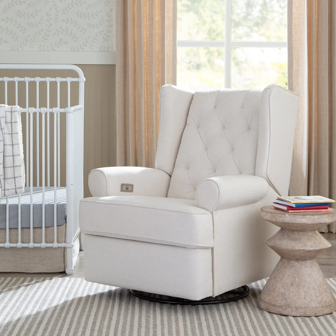 Namesake Harbour Electronic Swivel Glider Recliner w/USB - Performance Cream Eco-Weave