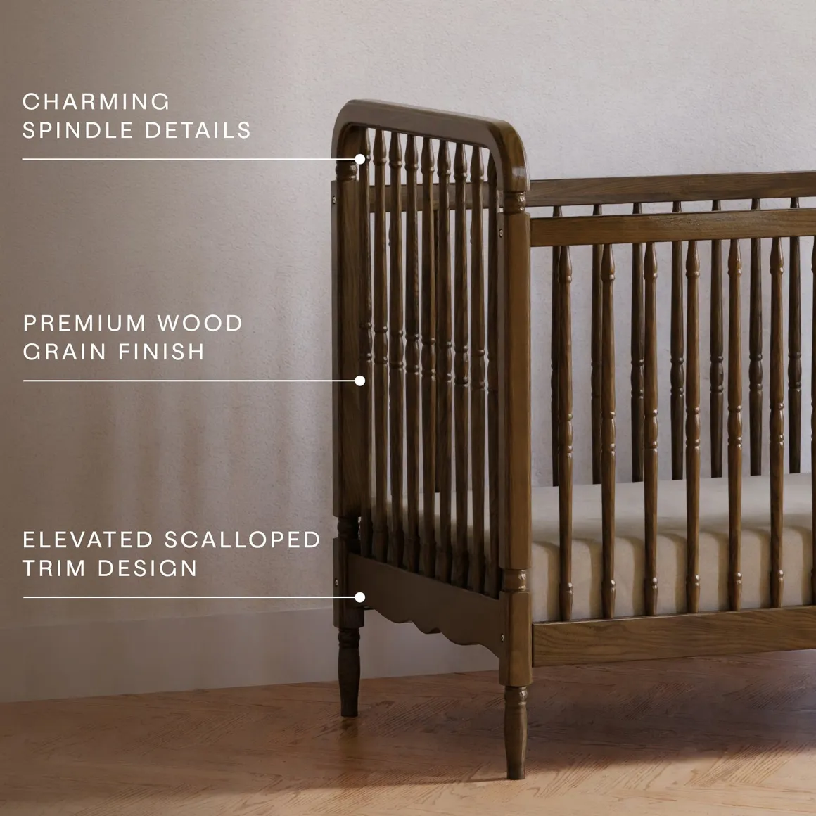 Namesake Liberty 3-in-1 Convertible Spindle Crib w/Toddler Bed Conversion Kit - Natural Walnut