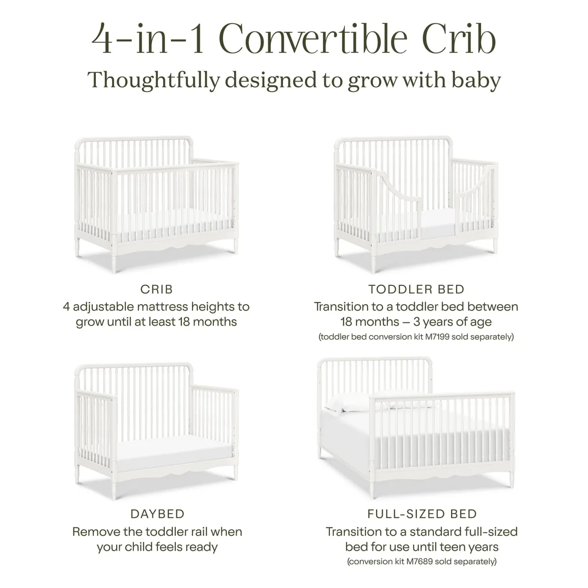 Namesake Liberty 4-in-1 Convertible Spindle Crib - Warm White