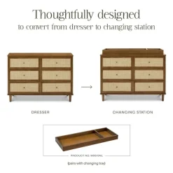 Namesake Marin with Cane 6 Drawer Assembled Dresser - Natural Walnut / Blonde Cane