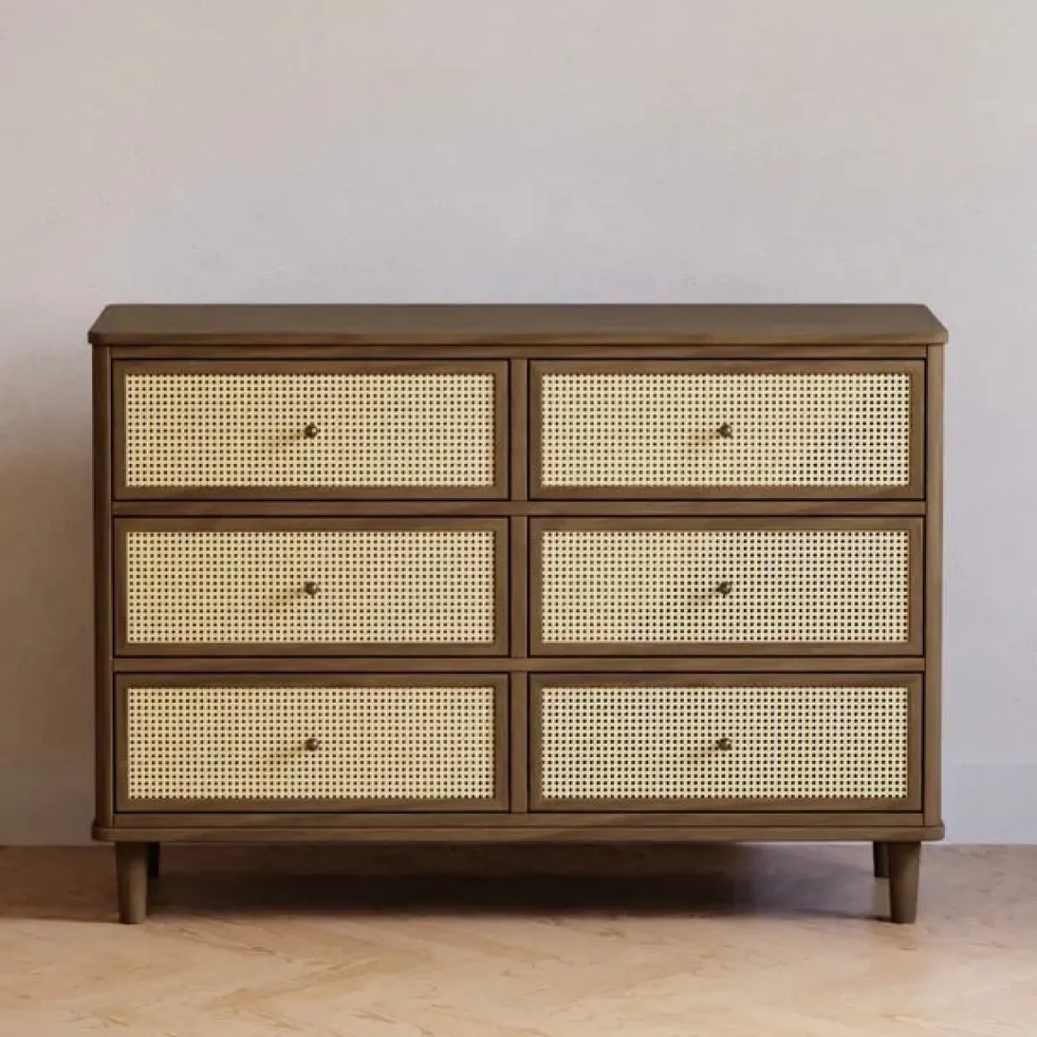 Namesake Marin with Cane 6 Drawer Assembled Dresser - Natural Walnut / Blonde Cane