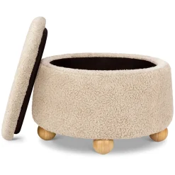 Namesake Tuffet Storage Ottoman - Chai Shearling with Honey Ball Feet