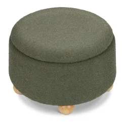 Namesake Tuffet Storage Ottoman - Performance Olive Boucle with Honey Ball Feet
