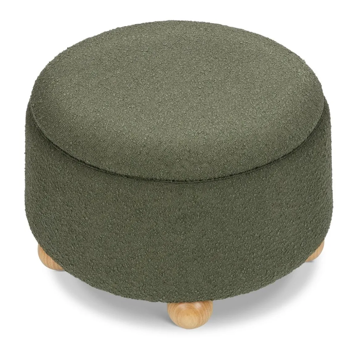 Namesake Tuffet Storage Ottoman - Performance Olive Boucle with Honey Ball Feet