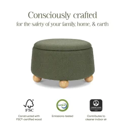 Namesake Tuffet Storage Ottoman - Performance Olive Boucle with Honey Ball Feet
