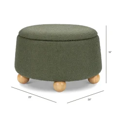 Namesake Tuffet Storage Ottoman - Performance Olive Boucle with Honey Ball Feet