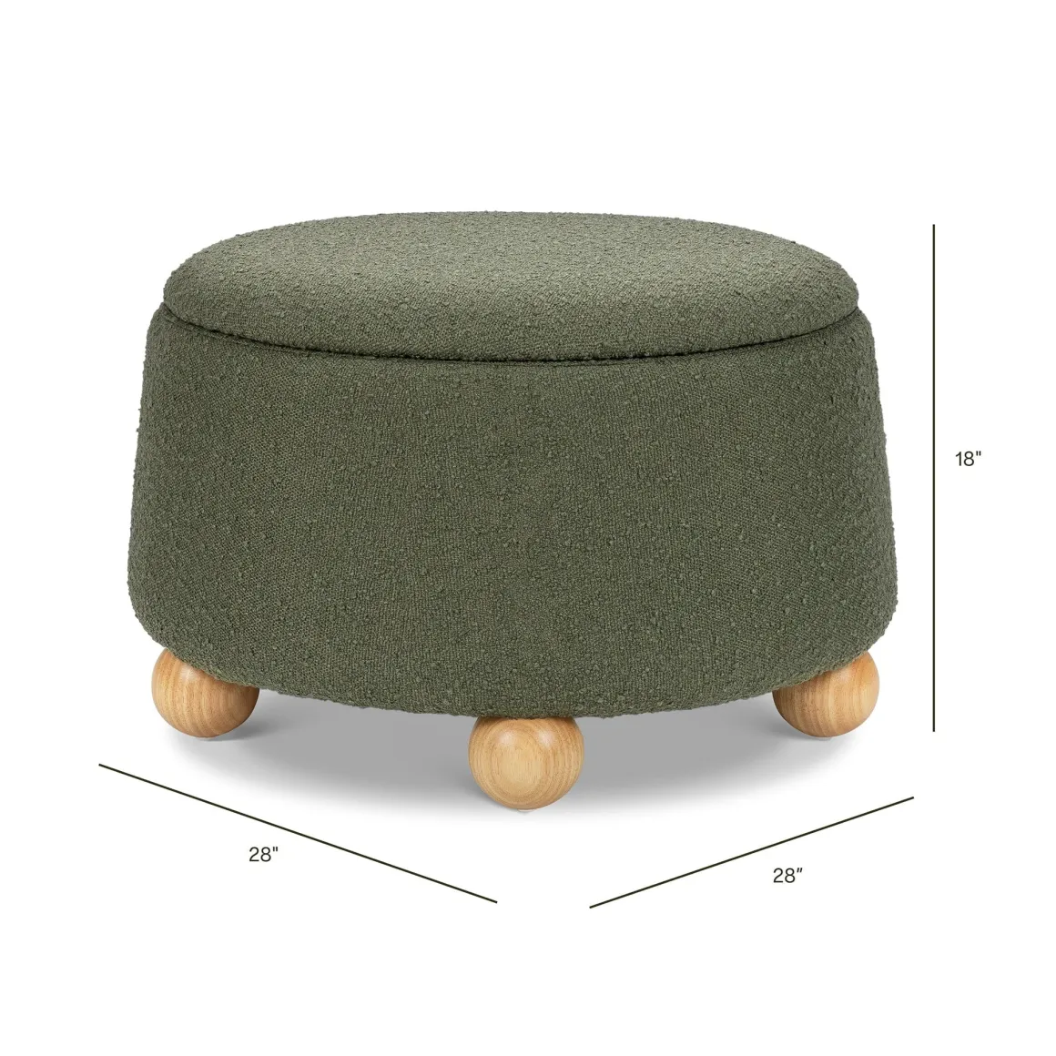 Namesake Tuffet Storage Ottoman - Performance Olive Boucle with Honey Ball Feet