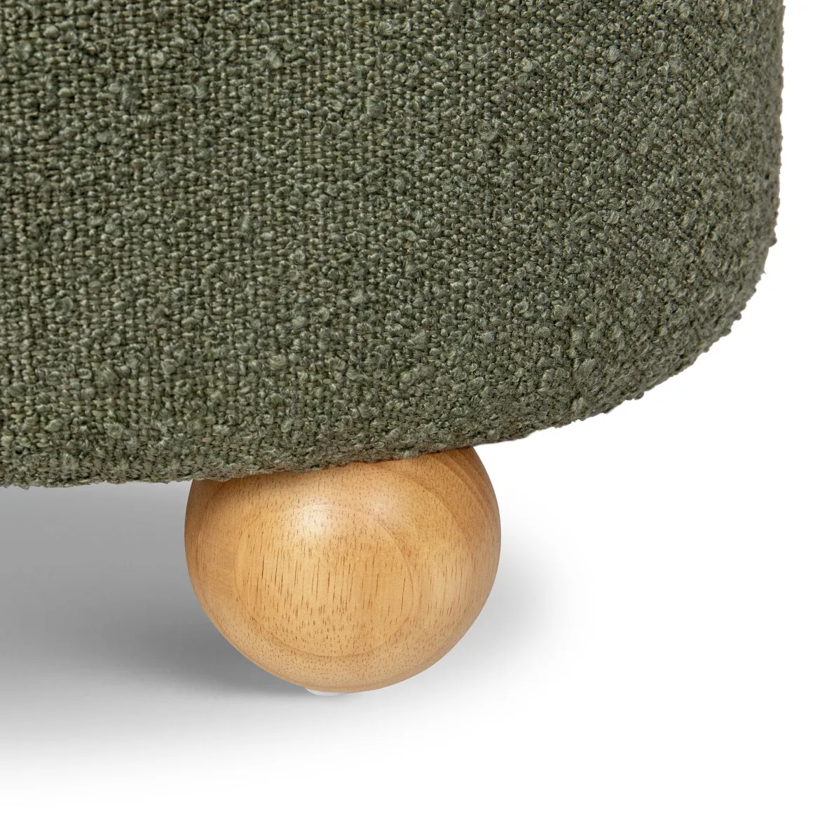 Namesake Tuffet Storage Ottoman - Performance Olive Boucle with Honey Ball Feet