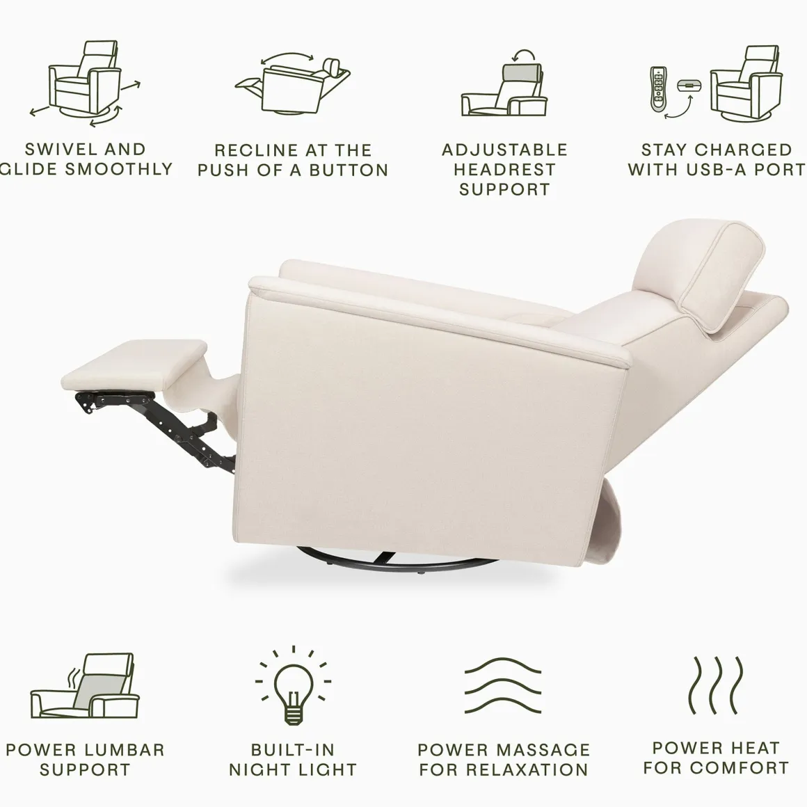 Namesake Willa Deluxe Power Glider Recliner w/ Heat & Massage - Performance Cream Eco-Weave