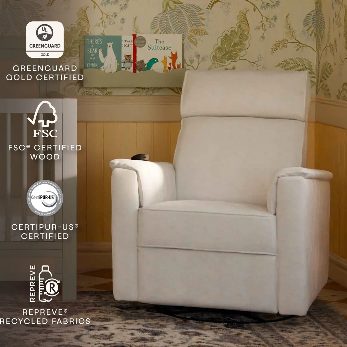 Namesake Willa Deluxe Power Glider Recliner w/ Heat & Massage - Performance Cream Eco-Weave