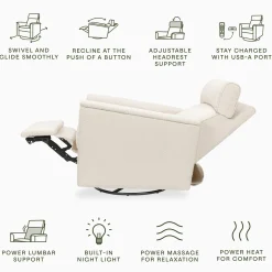Namesake Willa Deluxe Power Glider Recliner w/ Heat & Massage - Performance Ivory Boucle