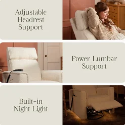Namesake Willa Deluxe Power Glider Recliner w/ Heat & Massage - Performance Ivory Boucle