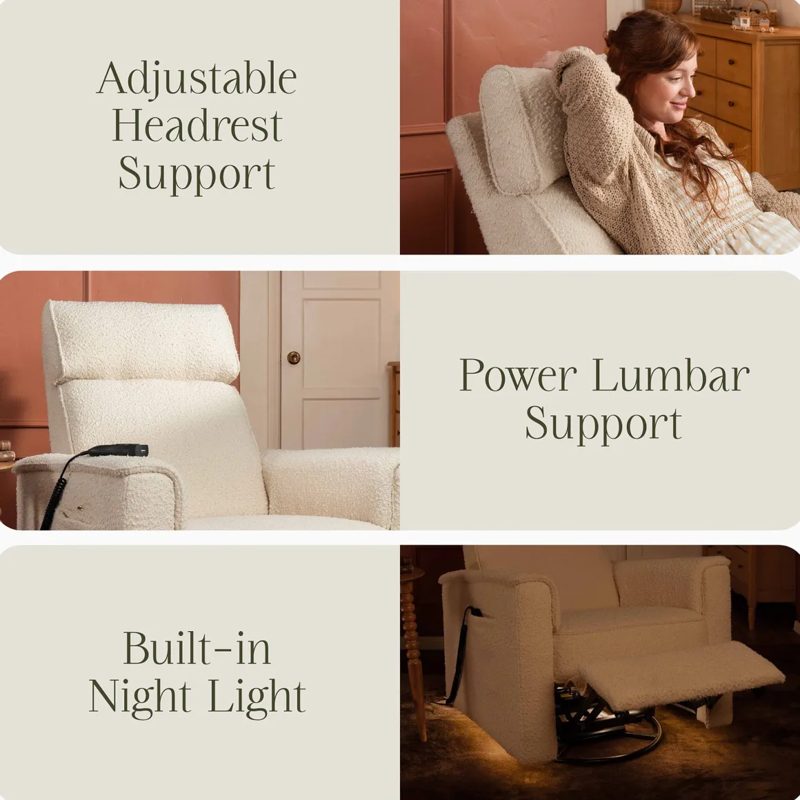 Namesake Willa Deluxe Power Glider Recliner w/ Heat & Massage - Performance Ivory Boucle