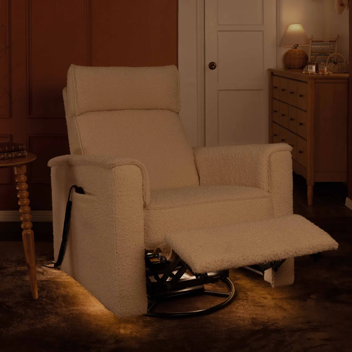 Namesake Willa Deluxe Power Glider Recliner w/ Heat & Massage - Performance Ivory Boucle