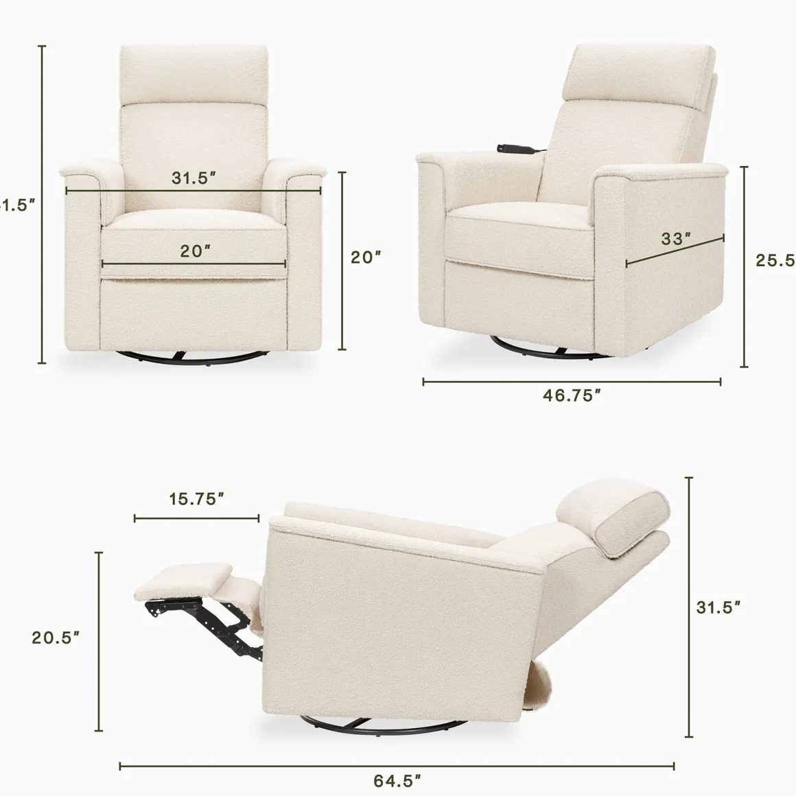Namesake Willa Deluxe Power Glider Recliner w/ Heat & Massage - Performance Ivory Boucle