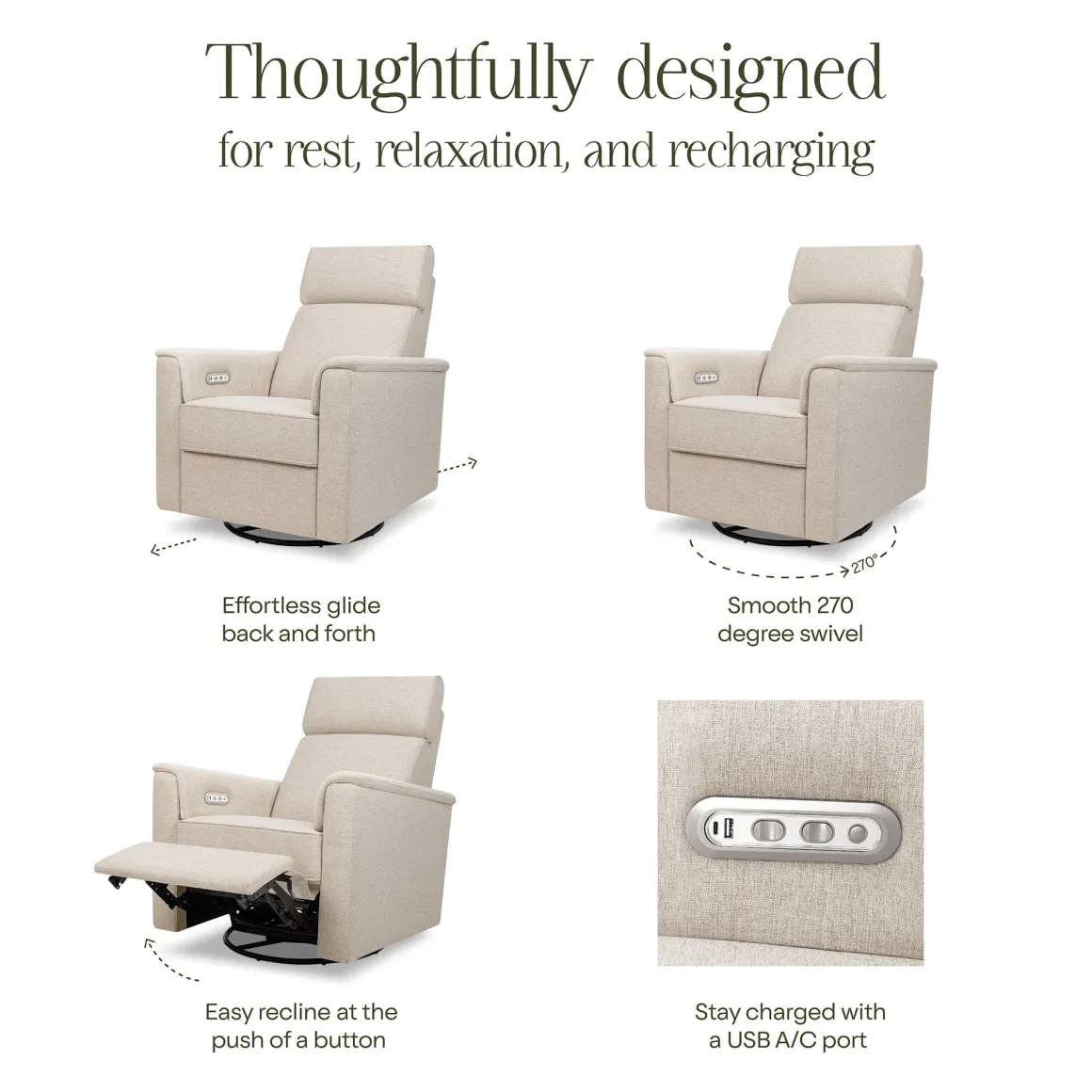 Namesake Willa Plus Electric Glider Recliner w/ Electric Headrest - Performance Beach Eco-Weave