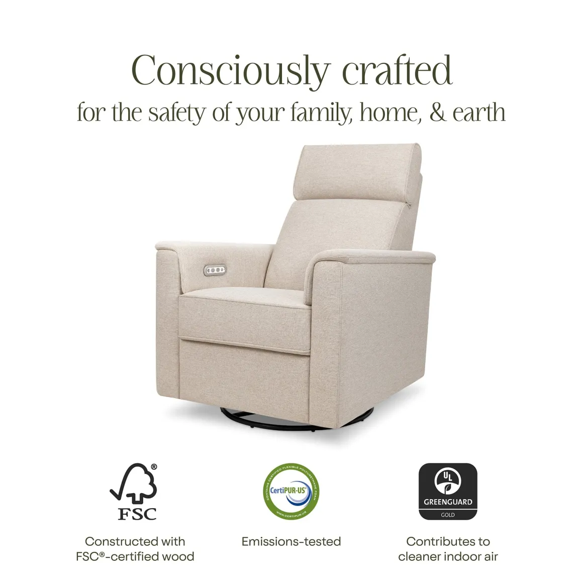 Namesake Willa Plus Electric Glider Recliner w/ Electric Headrest - Performance Beach Eco-Weave