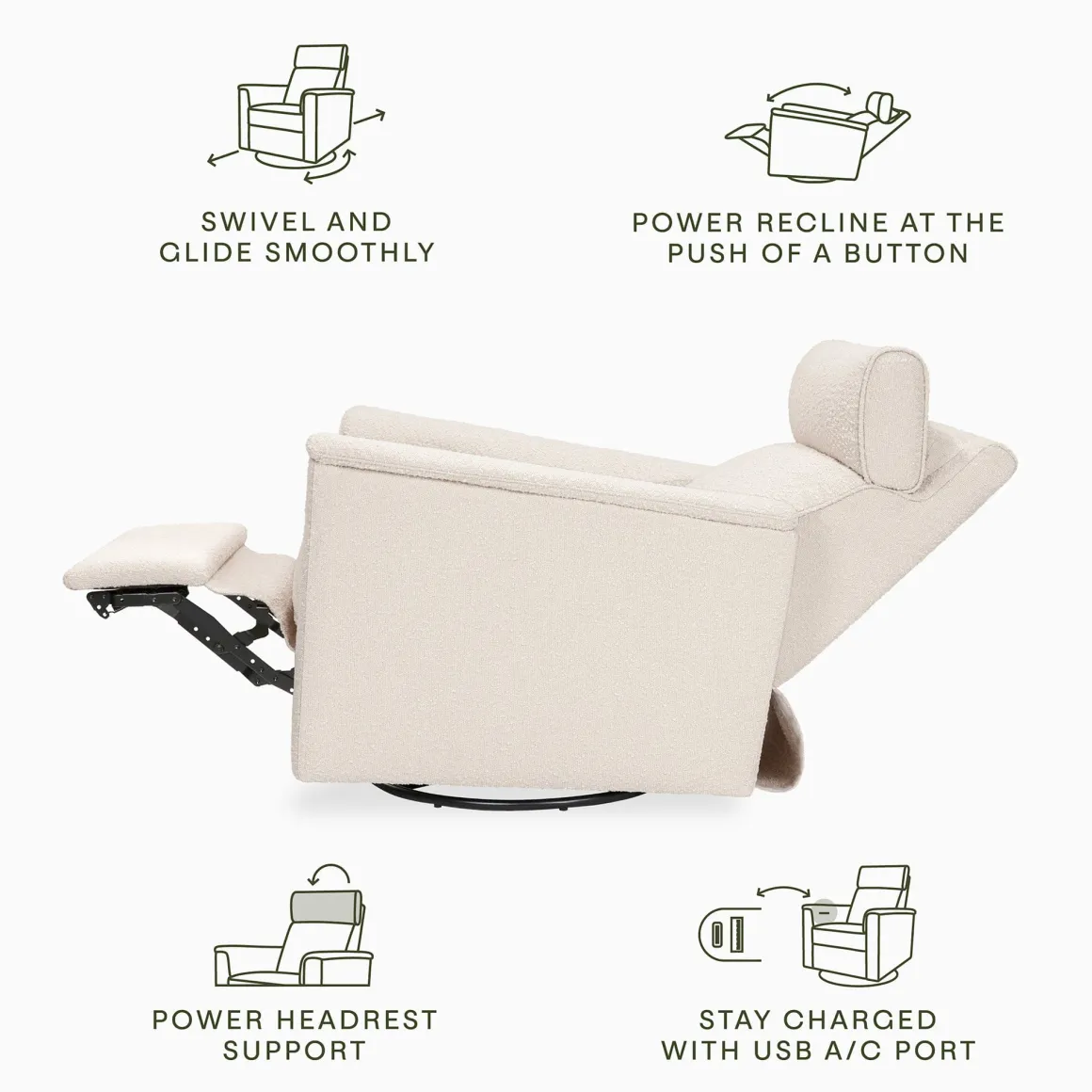 Namesake Willa Plus Electric Glider Recliner w/ Electric Headrest - Performance Ivory Boucle