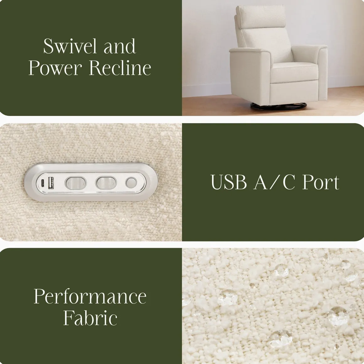 Namesake Willa Plus Electric Glider Recliner w/ Electric Headrest - Performance Ivory Boucle