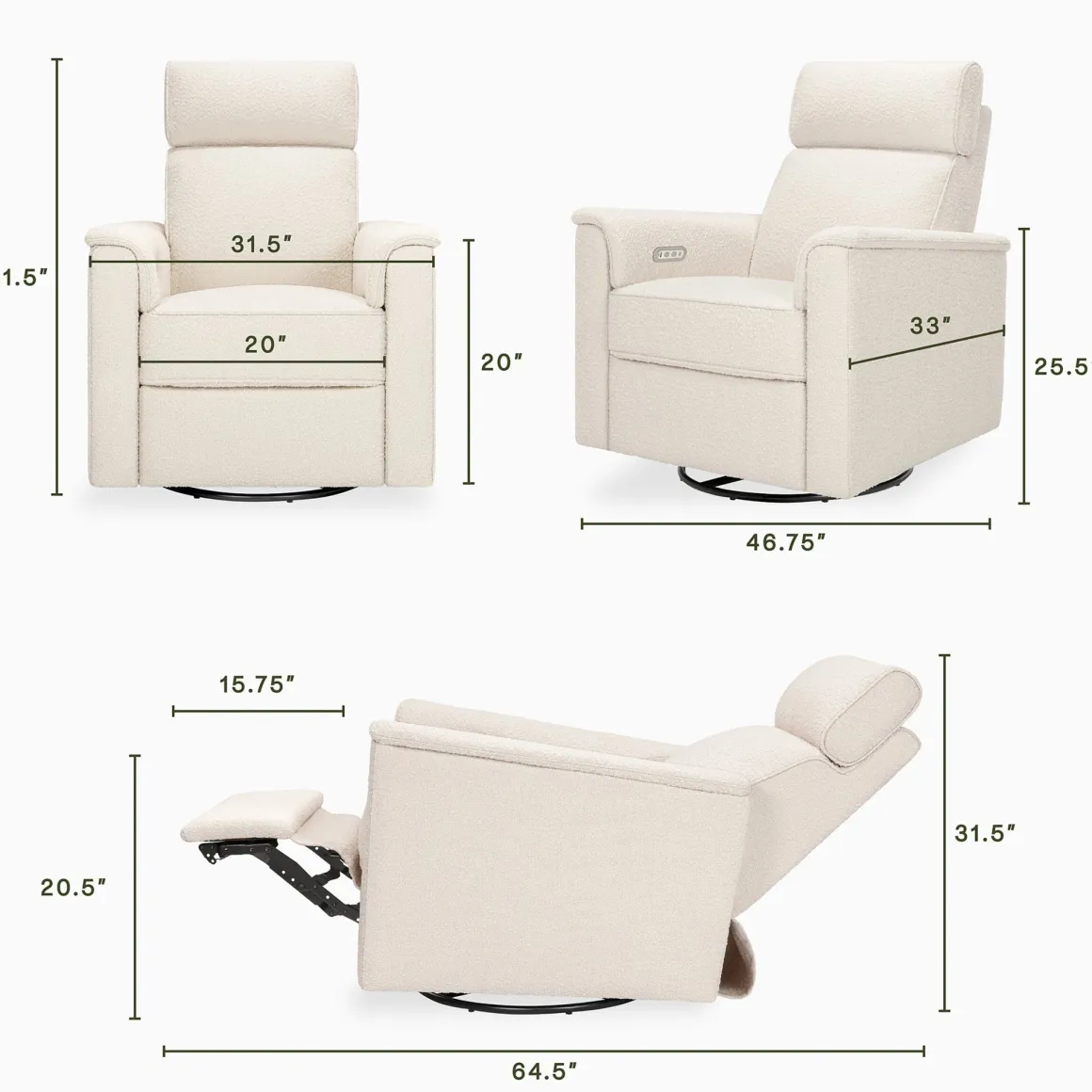 Namesake Willa Plus Electric Glider Recliner w/ Electric Headrest - Performance Ivory Boucle