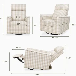 Namesake Willa Plus Electric Glider Recliner w/ Electric Headrest - Tan Gingham