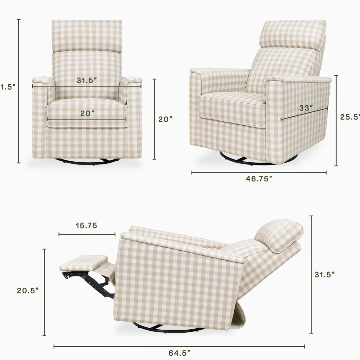 Namesake Willa Plus Electric Glider Recliner w/ Electric Headrest - Tan Gingham