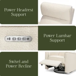 Namesake Willa Pro Power Recliner and Swivel Glider with Power Headrest, Lumbar & Light - Performance Ivory Boucle